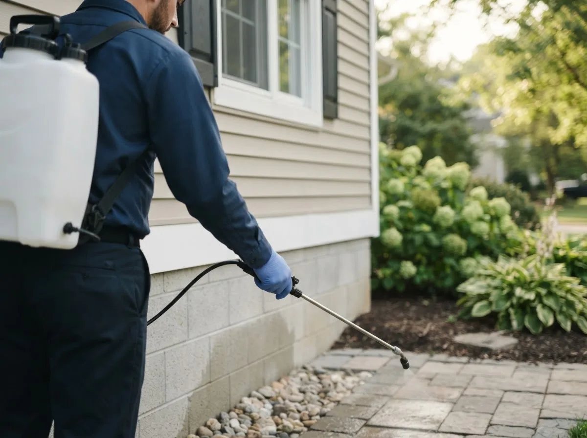 Pest control technician inspecting a home in Mescalero, NM